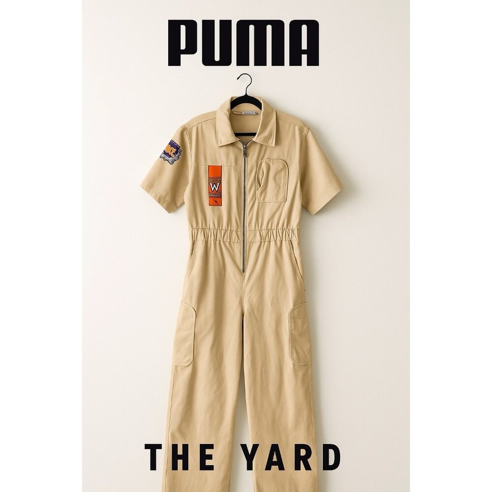 Puma x The Yard Boiler Suit Jumpsuit Khaki Tan Unisex XL Short Sleeve Utility Wo